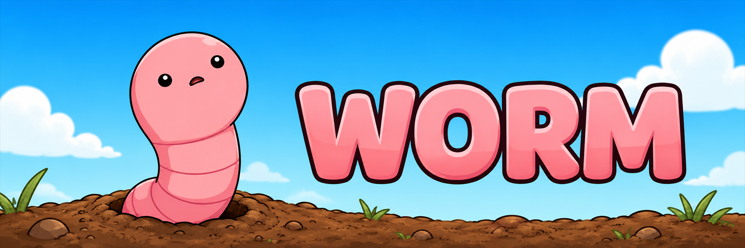 WORM banner with the pink worm in a bright blue sky