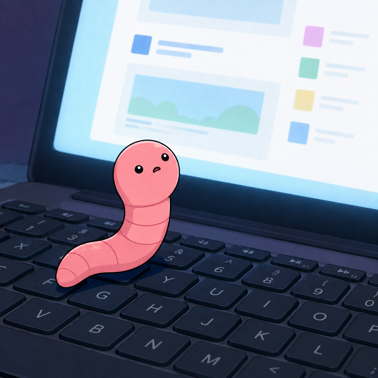 WORM sitting on a laptop keyboard