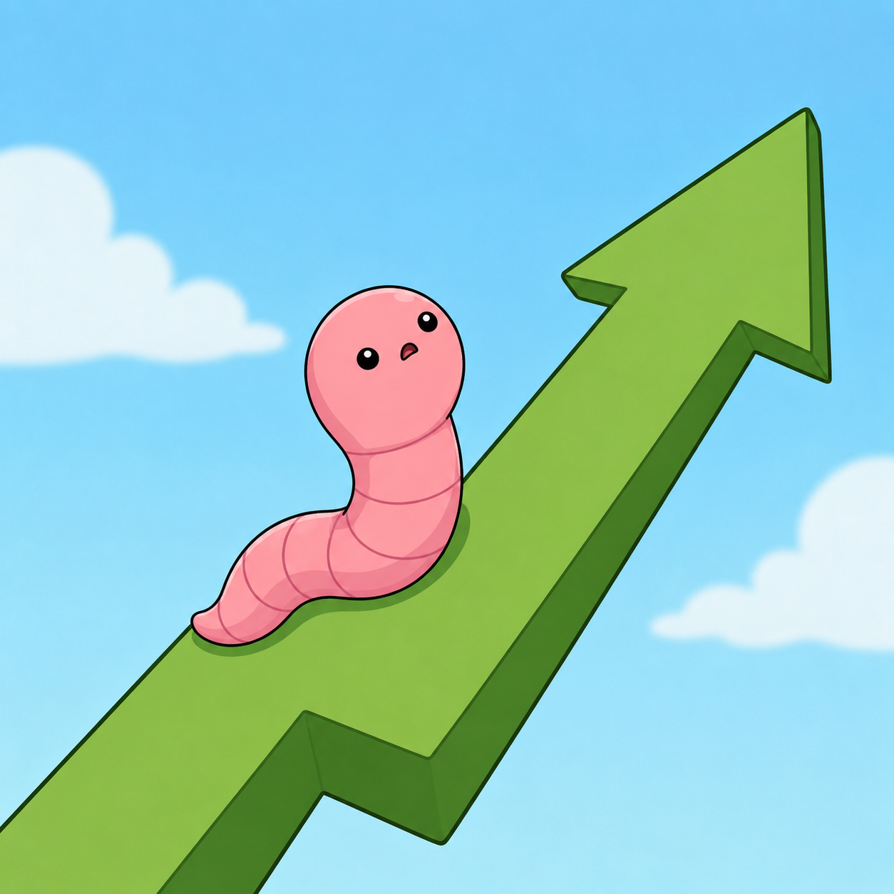 WORM crawling along a large green upward arrow